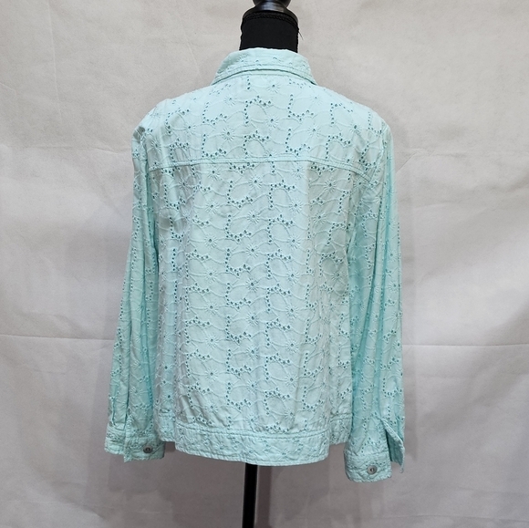 Appleseed's Petite Light Teal Eyelet Button Up 100% Cotton Jacket Sz PXL - Picture 4 of 7